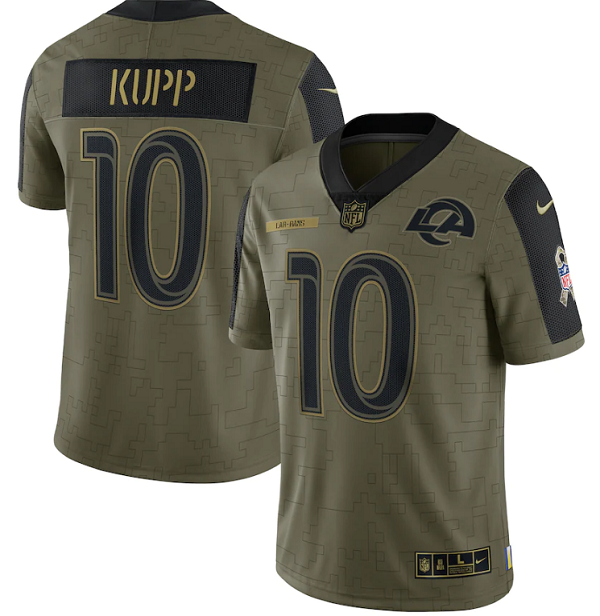 Men's Los Angeles Rams #10 Cooper Kupp 2021 Olive Salute To Service Limited Stitched Jersey Men's Los Angeles Rams #10 Cooper Kupp 2021 Olive Salute To Service Limited Stitched Jersey